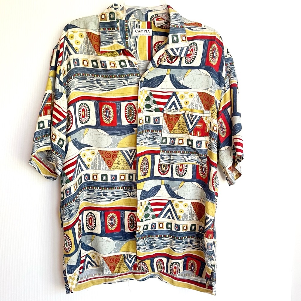 Vintage 90s Campia Pure Silk Funky Abstract Button Down Medium